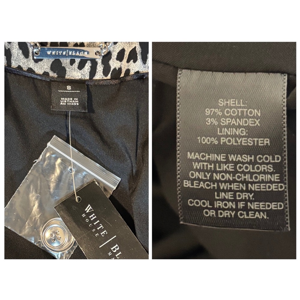 White House Black Market Blazer Women 8 Black White Leopard Print Single Button - Picture 4 of 7